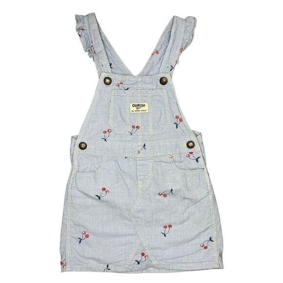 Oshkosh B’gosh Toddler Girls 4T Cherry Print Overall Jumper Dress - Picture 1 of 7